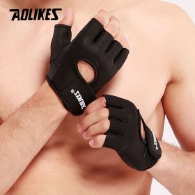 Aolikes 1pair Unisex Fitness Workout Gloves For Weightlifting Cycling Exercise Training Pull Ups Fitness Climbing And Rowing (Color: BLACK)