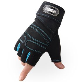 Gloves Weight Exercises Half Finger Lifting Gloves Body Building Training Sport Gym Fitness Gloves for Men Women (Color: sky blue)