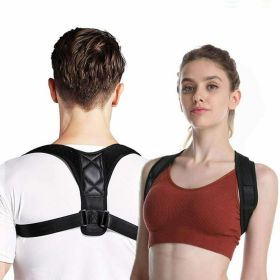 Women Men Univeral Adjustable Back Posture Corrector Shoulder Straightener Brace Neck Pain Relief (Color: BLACK)