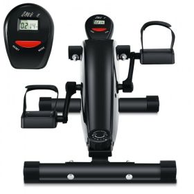 Indoor Under Desk Arms Legs Folding Pedal Exercise Bike With Electronic Display (Color: BLACK)